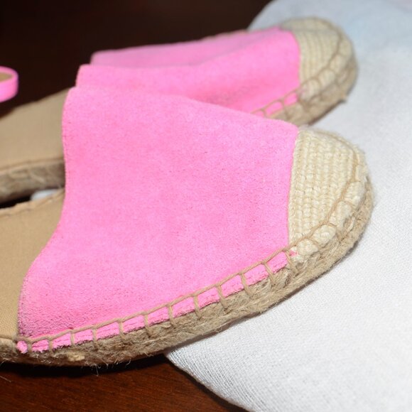 Talbots Size 8 Izzy d'Orsay Bubblegum Hot Pink Suede Espadrille Sandals / Flats - Picture 3 of 11